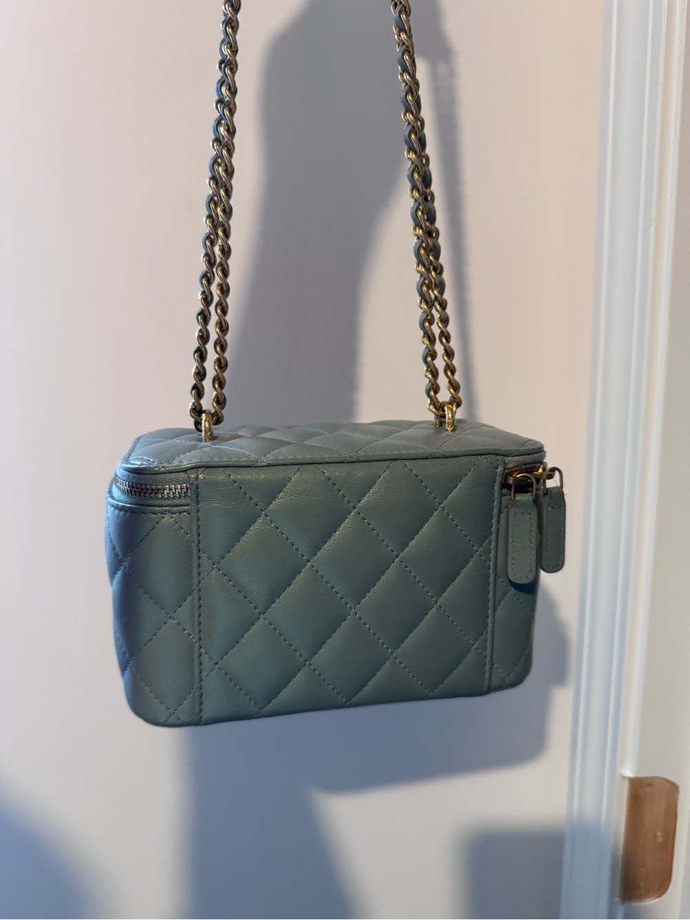 CHANEL Quilted Mini Vanity in rare color Light Sage with Gold Hardware - Picture 9 of 14